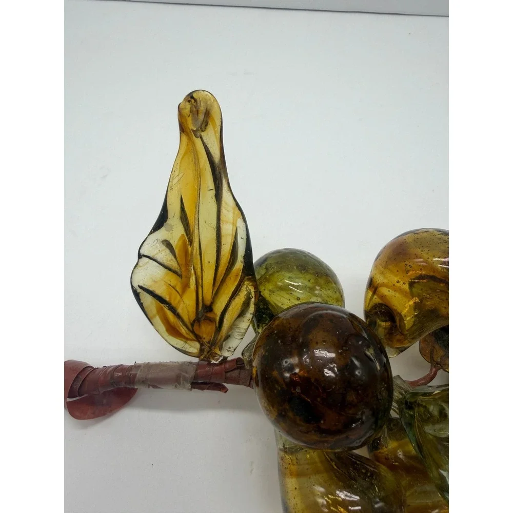 Vintage Hand Blown Glass Grape Cluster Amber Murano MCM Decorative Fruit 8 Inch
